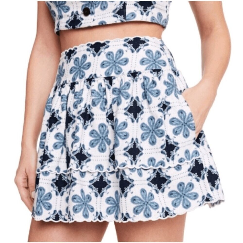 Agua Bendita for target mini floral tiered dress, blue, white, Size XXS